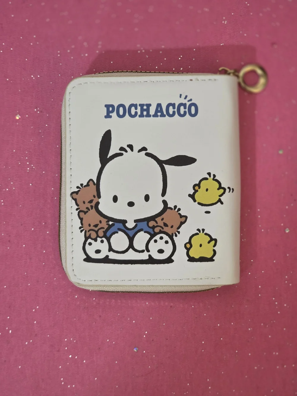 Sanrio Pochacco White Cartoon Print Zip-Around Wallet Credit Card Womens